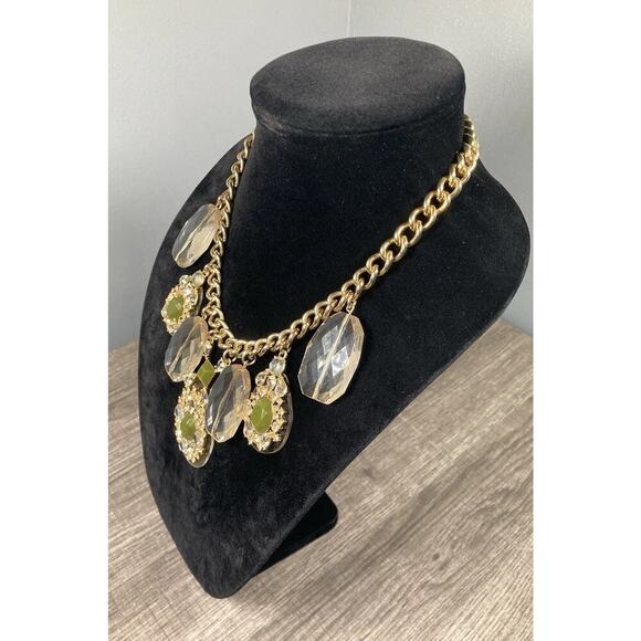 Banana Republic Bold Gold Tone Green Stone Thick Chain Statement Necklace 18" - Picture 2 of 13